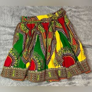 “Look at Me” Green/Red/Yellow Dashiki Print African Skater Skirt